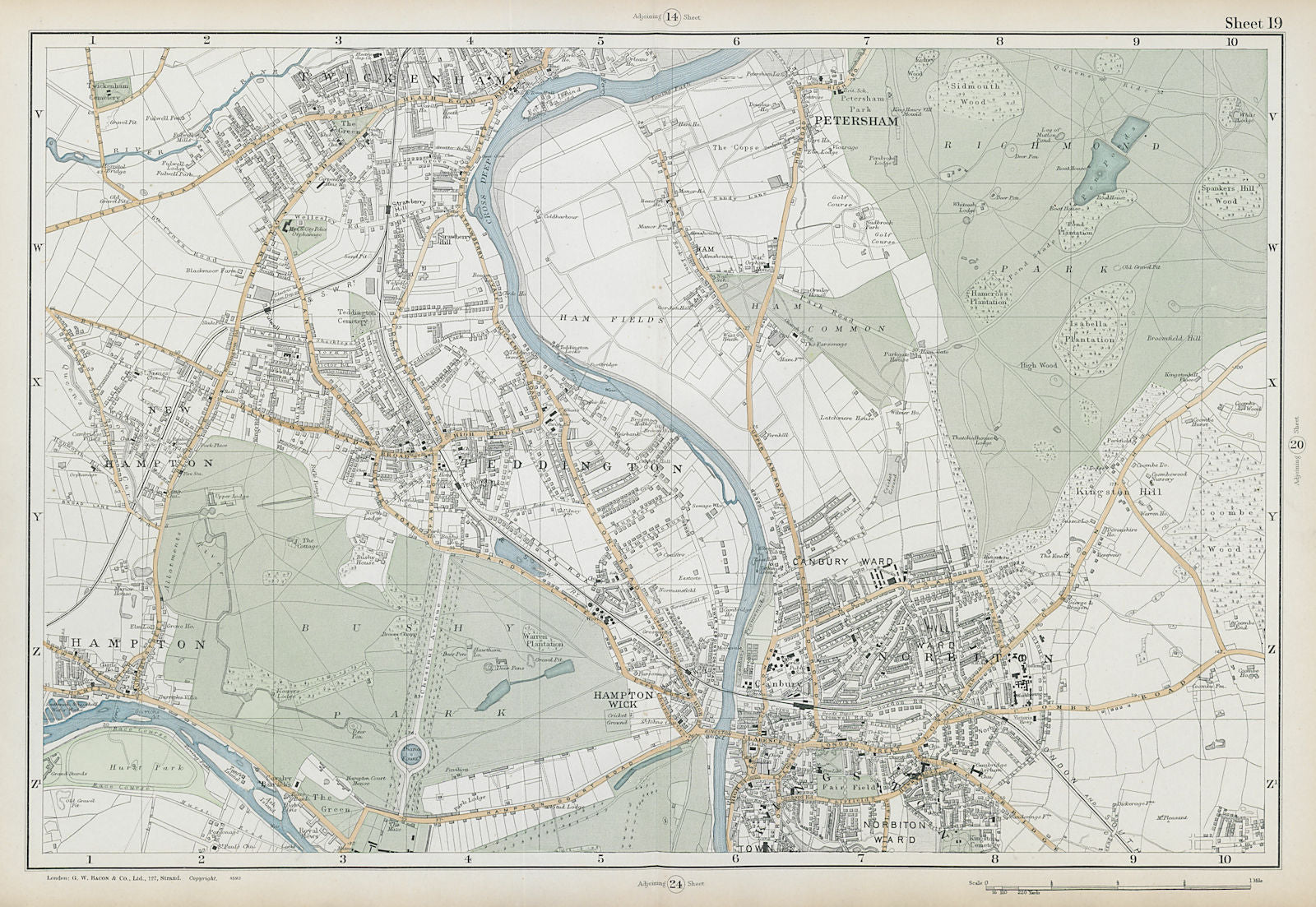 SW LONDON Twickenham Kingston Teddington Hampton Richmond. BACON  1906 old map